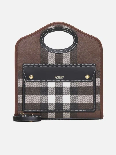 Shop Burberry Pocket Check Canvas Mini Bag In Dark Birch Brown