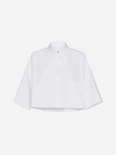 Shop Mm6 Maison Margiela Pinstriped Cotton Cropped Shirt In White