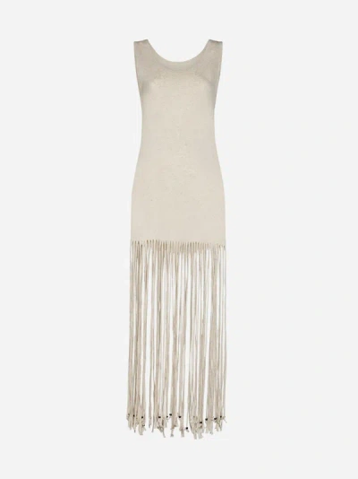 Shop Alanui Monsoon Cotton And Linen Fringed Dress In Off White