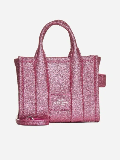 Shop Marc Jacobs The Mini Tote Glitter Leather Bag In Lipstick Pink