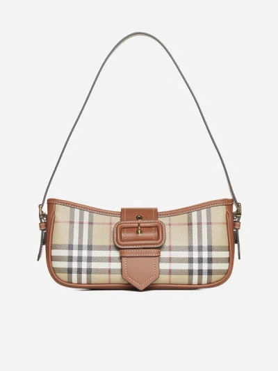 Shop Burberry Sling Check Canvas Bag In Vintage Check,briar Brown