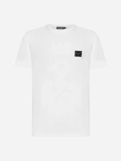 Shop Dolce & Gabbana Logo-plaque Cotton T-shirt In Optic White