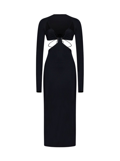 Shop Amazuìn Lena Cut Out Detailed Stretched Midi Dress In Black