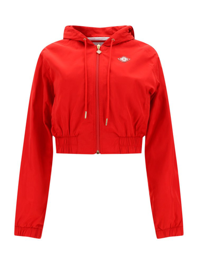 Shop Casablanca Logo Patch Zipped Track Jacket In Red