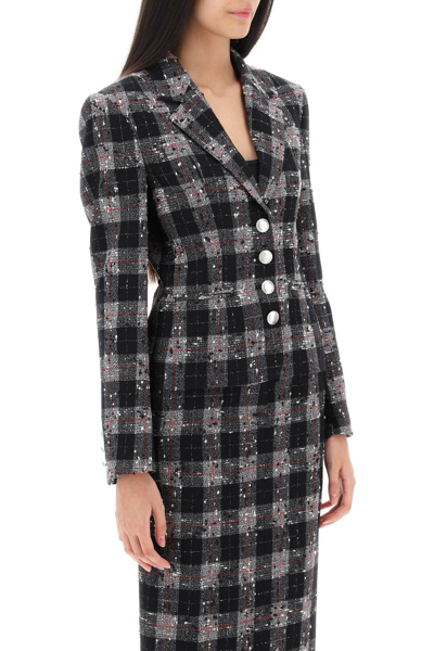 Shop Alessandra Rich Single Breasted Jacket In Boucle' Fabric With Check Motif