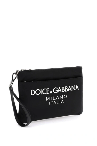 Shop Dolce & Gabbana Nylon Pouch With Rubberized Logo
