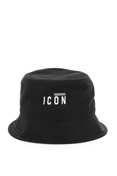 Shop Dsquared2 'icon' Bucket Hat In Black Cotton