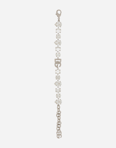Dolce & Gabbana Bracelet With Dg Logo And Rhinestones In Silver