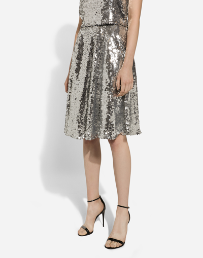 Dolce & Gabbana Sequined Midi Circle Skirt In ブルー