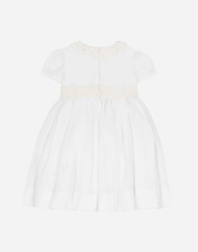 DOLCE & GABBANA EMPIRE-LINE MUSLIN CHRISTENING DRESS WITH SHORT SLEEVES 