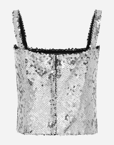 Dolce & Gabbana Sequined Crop Top With Straps In Blue
