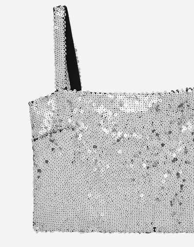 Dolce & Gabbana Sequined Crop Top With Straps In Blue