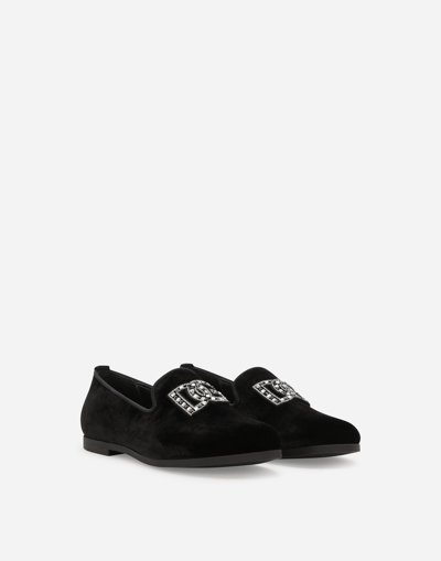 Dolce & Gabbana Velvet Slippers In Black