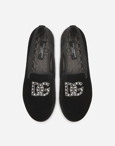 Dolce & Gabbana Velvet Slippers In Black