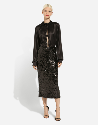 Dolce & Gabbana Sequined Calf-length Skirt In Black