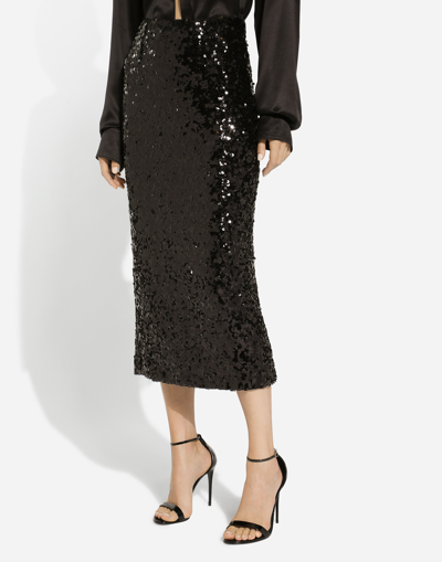 Dolce & Gabbana Sequined Calf-length Skirt In Black