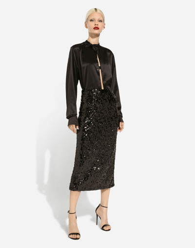Dolce & Gabbana Sequined Calf-length Skirt In Black