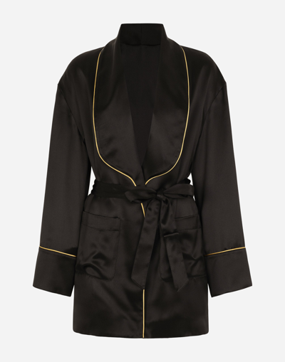 Dolce & Gabbana Silk Long-sleeved Pajama Jacket With Belt In Black