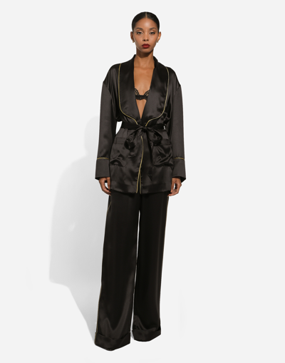 Dolce & Gabbana Silk Long-sleeved Pajama Jacket With Belt In Black