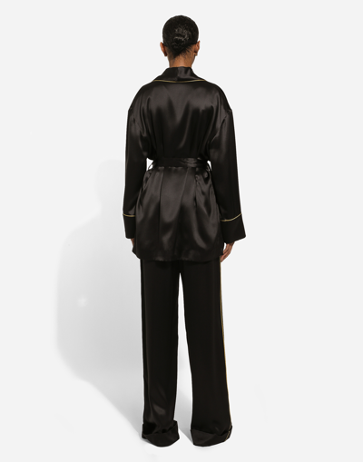 Dolce & Gabbana Silk Long-sleeved Pajama Jacket With Belt In Black