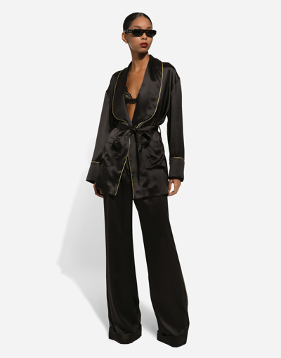 Dolce & Gabbana Silk Long-sleeved Pajama Jacket With Belt In Black