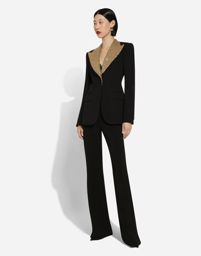 Dolce & Gabbana Single-breasted Wool Turlington Jacket With Sequined Lapels In Black