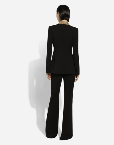 Dolce & Gabbana Single-breasted Wool Turlington Jacket With Sequined Lapels In Black