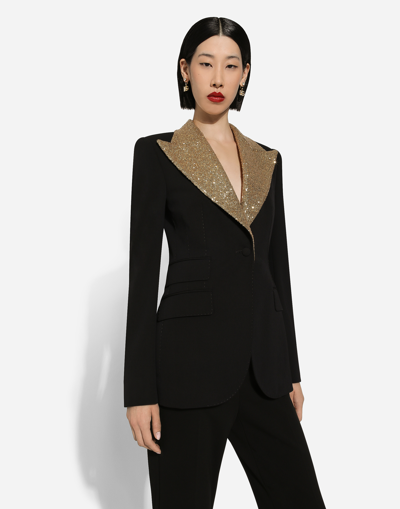 Shop Dolce & Gabbana Single-breasted Wool Turlington Jacket With Sequined Lapels In Black