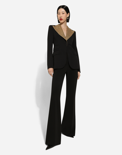 Dolce & Gabbana Single-breasted Wool Turlington Jacket With Sequined Lapels In Black