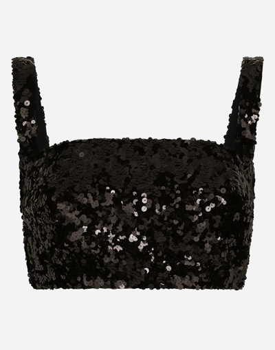 Dolce & Gabbana Sequined Crop Top With Straps In Black