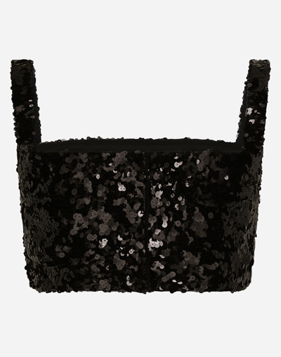 Shop Dolce & Gabbana Sequined Crop Top With Straps In Black