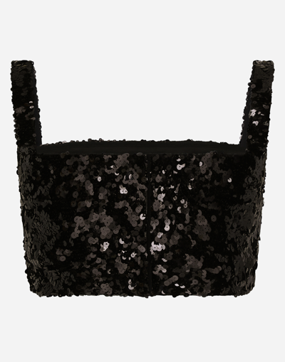 Dolce & Gabbana Sequined Crop Top With Straps In Black