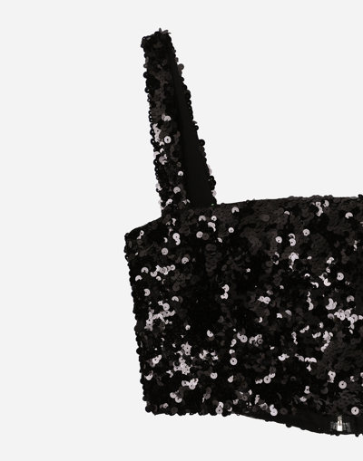 Dolce & Gabbana Sequined Crop Top With Straps In Black