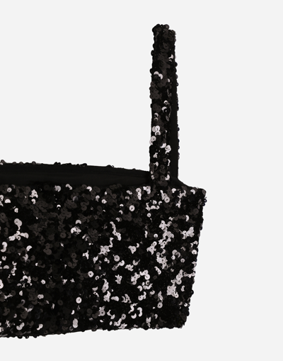Dolce & Gabbana Sequined Crop Top With Straps In Black