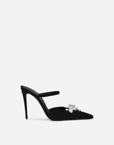 Dolce & Gabbana Dolce  Gabbana Embellished Pointed Toe Satin Mules In Black
