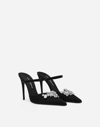 Dolce & Gabbana Dolce  Gabbana Embellished Pointed Toe Satin Mules In Black