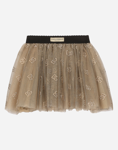 Dolce & Gabbana Tulle Skirt With Dg Logo In Gold