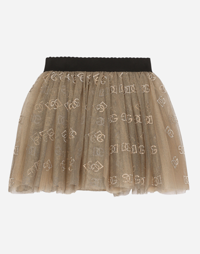 Dolce & Gabbana Tulle Skirt With Dg Logo In Gold