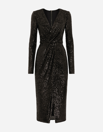 Shop Dolce & Gabbana Micro-sequined Calf-length Dress In Black