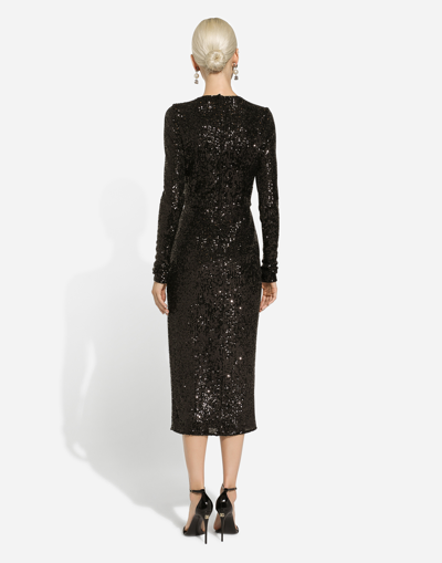 Shop Dolce & Gabbana Micro-sequined Calf-length Dress In Black