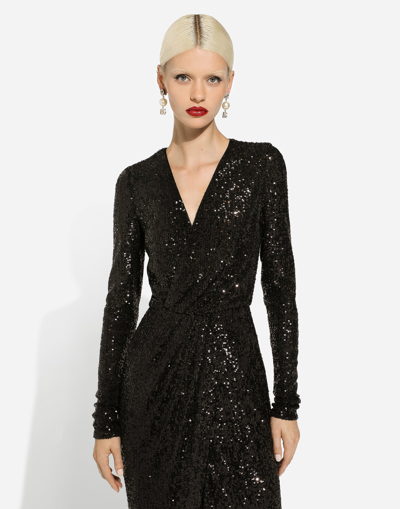 Shop Dolce & Gabbana Micro-sequined Calf-length Dress In Black