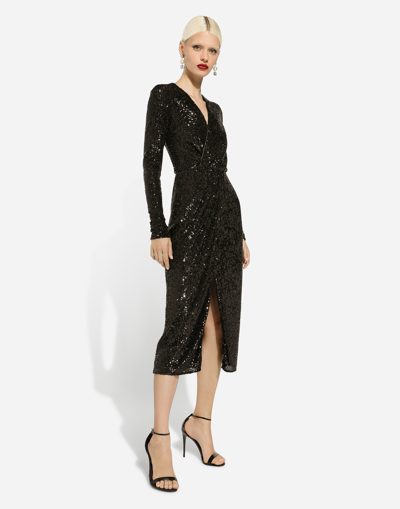 Shop Dolce & Gabbana Micro-sequined Calf-length Dress In Black