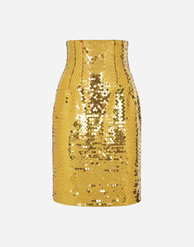 Dolce & Gabbana High-waisted Sequined Midi Skirt In Yellow