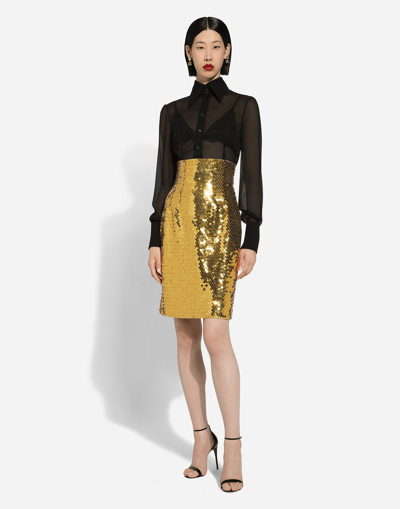 Dolce & Gabbana High-waisted Sequined Midi Skirt In Yellow