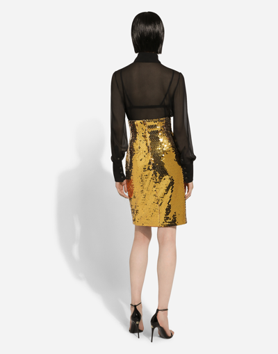Dolce & Gabbana High-waisted Sequined Midi Skirt In Yellow