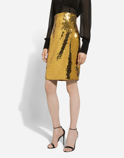 Dolce & Gabbana High-waisted Sequined Midi Skirt In Yellow