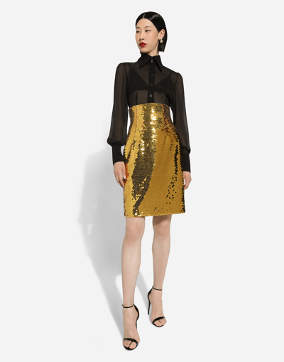 Dolce & Gabbana High-waisted Sequined Midi Skirt In Yellow