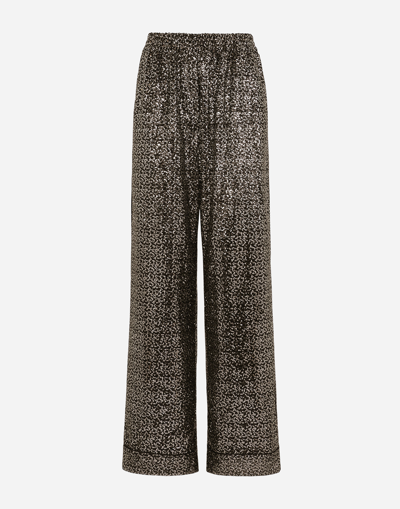 Dolce & Gabbana Sequin-embellished Wide-leg Pants In Silver