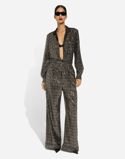Shop Dolce & Gabbana Sequined Pajama Pants In Silver
