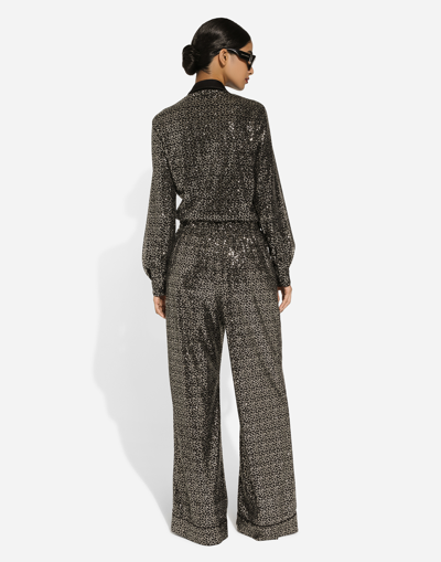 Shop Dolce & Gabbana Sequined Pajama Pants In Silver